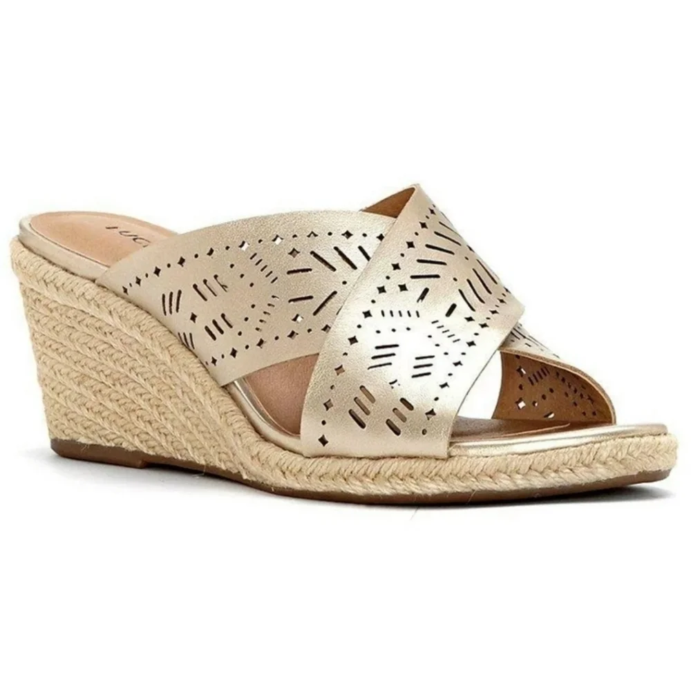 NEW Lucky Brand Womens Keela Leather Sandals Wedge Shoes sz 10M